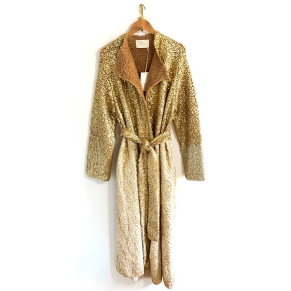 NWT Ulla Johnson Faux-Fur Long Alpaca-Wool Sylvan Gold-Foil Coat - Picture 2 of 8